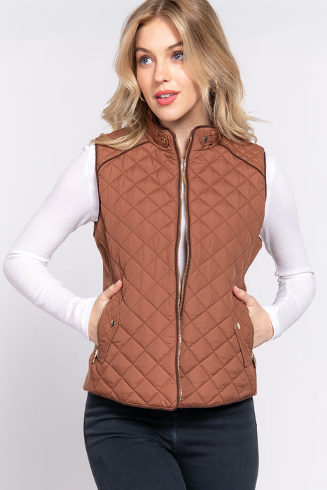 SUEDE PIPING QUILTED PADDING VEST