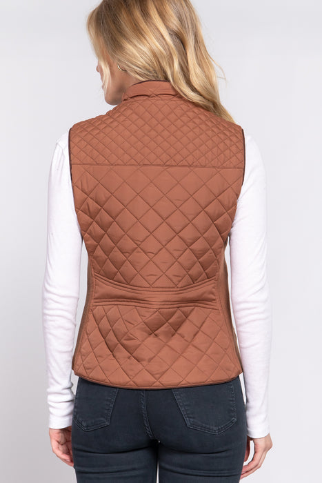 SUEDE PIPING QUILTED PADDING VEST