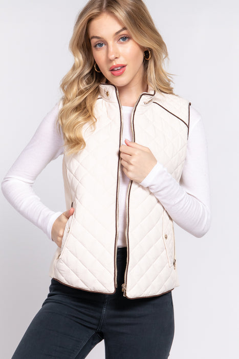 SUEDE PIPING QUILTED PADDING VEST