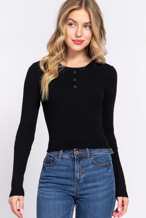 LONG SLV BUTTON PLACKET SWEATER