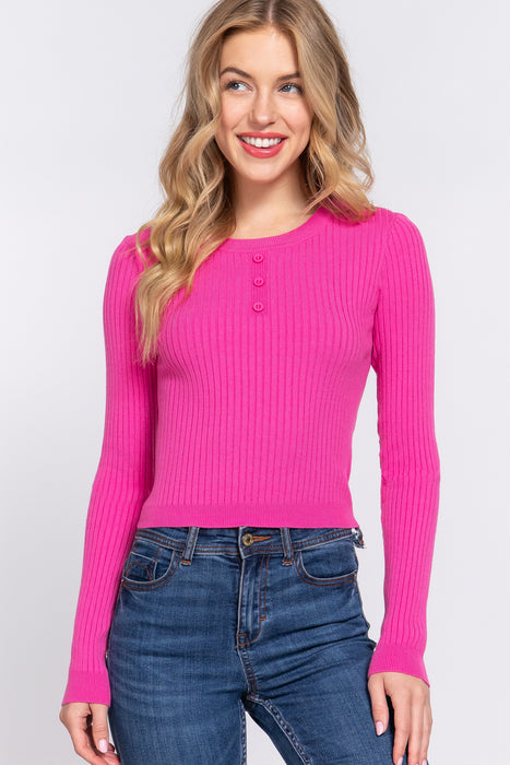 LONG SLV BUTTON PLACKET SWEATER