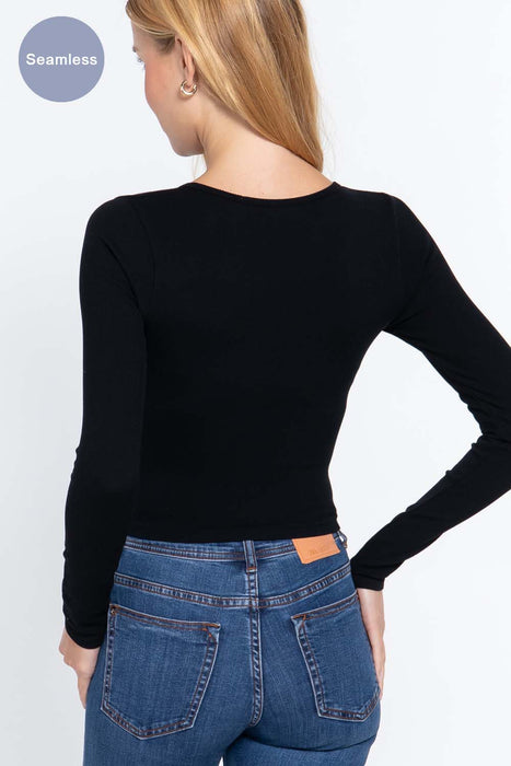 RUCHED w/SNAP BUTTON SEAMLESS RIB TOP