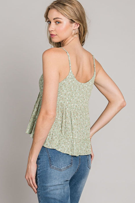 FLORAL PRINT AGAVE GREEN TOP