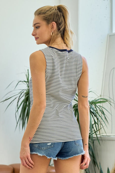 STRIPED BUTTON UP WHITE/NAVY TOP