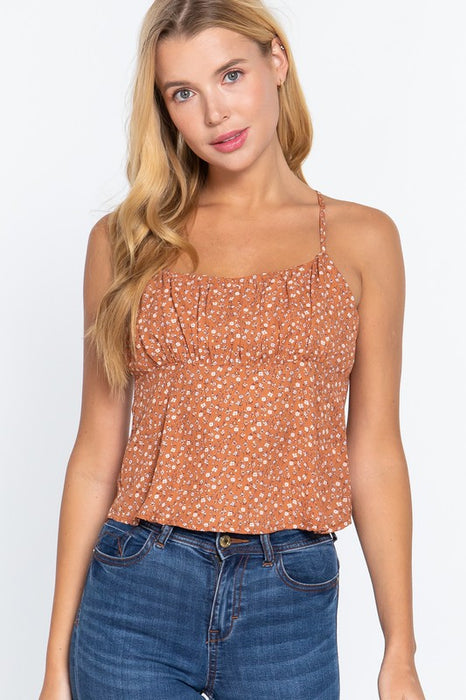 RUCHED BACK OPEN FLORAL CLAY TOP