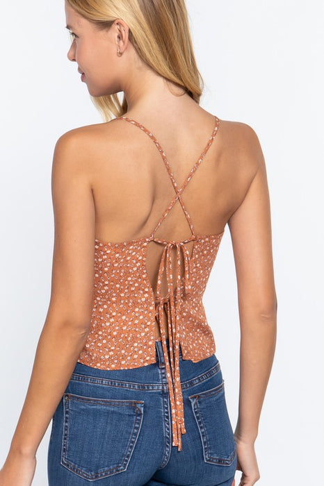 RUCHED BACK OPEN FLORAL CLAY TOP