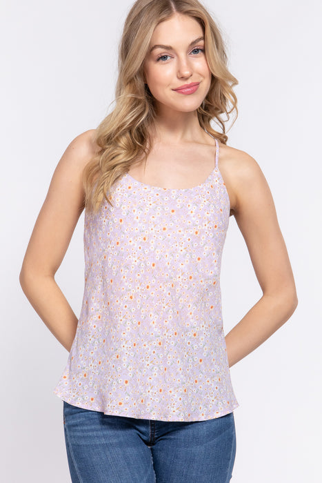 RACERBACK PRINT WOVEN CAMI TOP