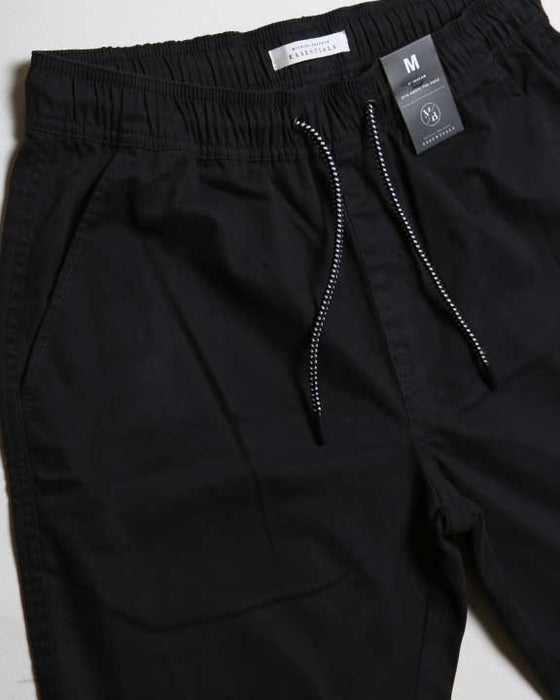 Solid Drawstring Black Shorts
