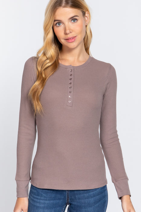 Active Basic - LONG SLEEVE HENLEY THERMAL MAUVE TOP