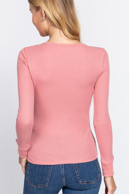 Active Basic - LONG SLEEVE HENLEY THERMAL PINK TOP BACK