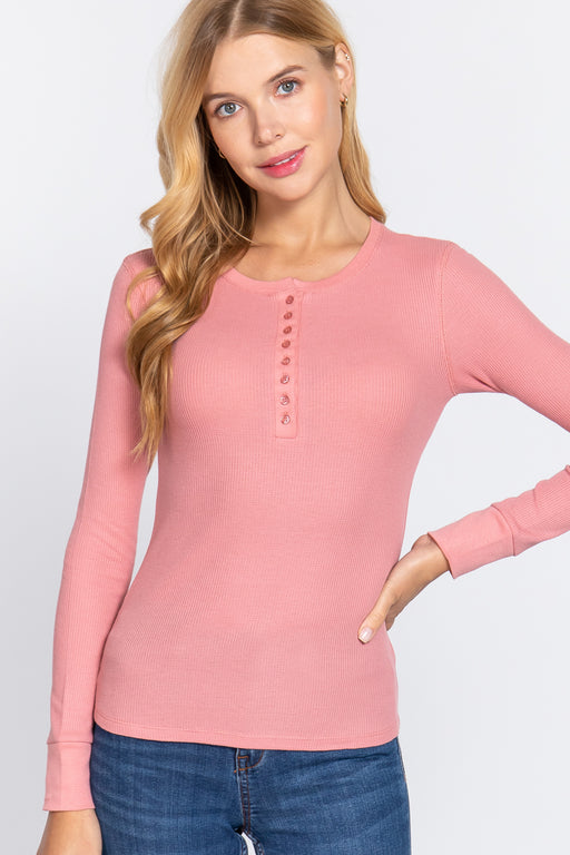 Active Basic - LONG SLEEVE HENLEY THERMAL PINK TOP